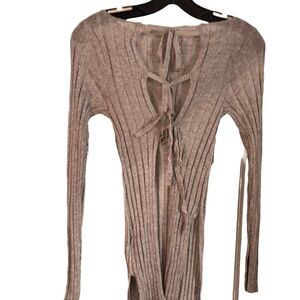 Free People Women’s Open Back Tie Gray Sweater Ribbed Knit Size M